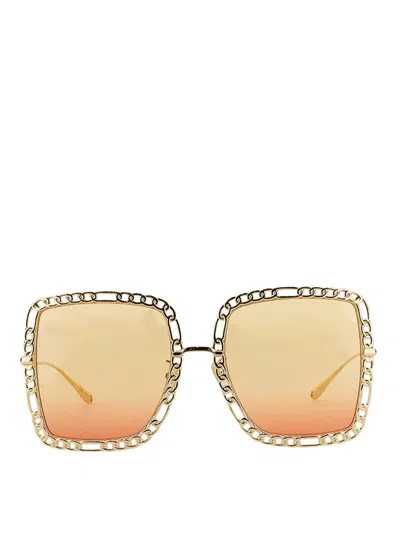 Gucci Rectangular Sunglasses In Gold