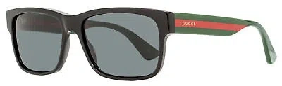 Pre-owned Gucci Rectangular Sunglasses Gg0340s 006 Black/green/red 58mm 340 In Gray