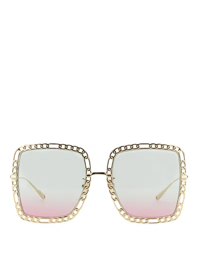 Gucci Rectangular Sunglasses With Chain In Gold