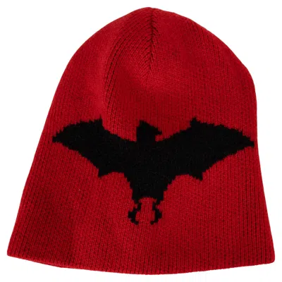 Pre-owned Gucci Red & Black Wool & Alpaca 2017 Bat Beanie Hat M