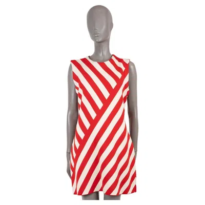 Pre-owned Gucci Red & Ecru Wool & Cotton 2023 Striped Jacquard Knit Mini Dress L