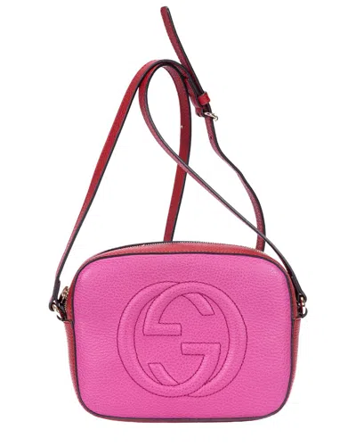 Gucci Red & Fuchsia Calfskin Grained Leather Bicolor Soho Disco In Pink