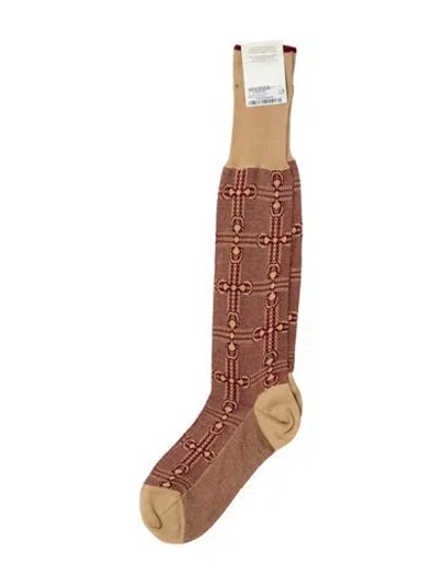Pre-owned Gucci Red And Neutral Cotton Patterned Socks W/tags