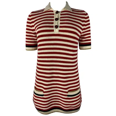 Pre-owned Gucci Red And White Wool Knit Sweater Top