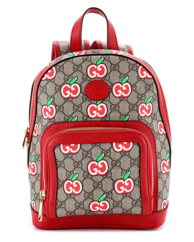 Pre-owned Gucci Red Apple Gg Coated Canvas Zip Pocket Backpack Small (authentic Pre-  Loved) In Red/red