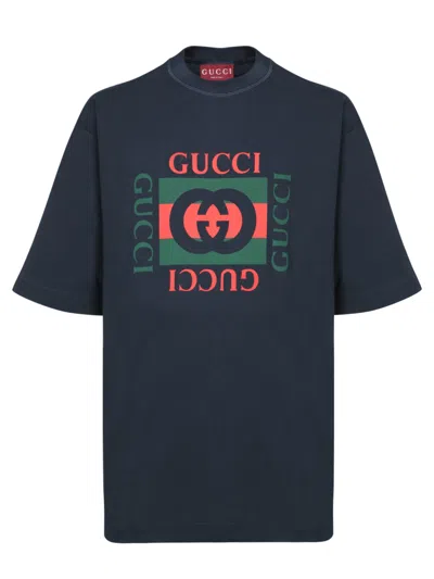 Gucci Interlocking G-print Cotton T-shirt In Blue