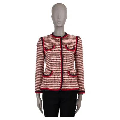 Pre-owned Gucci Red Blue White Cotton 2018 Striped Lurex Tweed Jacket 42 M