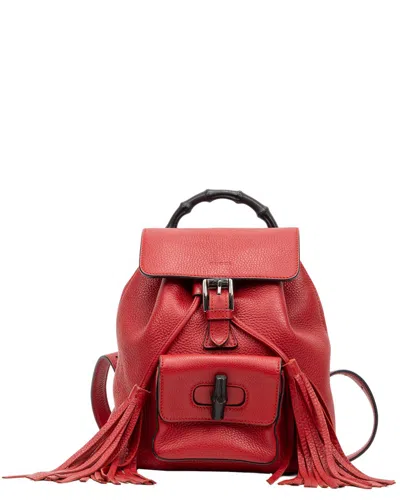 Gucci Red Calfskin Bamboo Tassel Backpack (authentic Pre-loved)