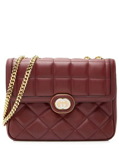 Pre-owned Gucci Red Calfskin Deco Small Shoulder Bag (authentic Pre-loved)