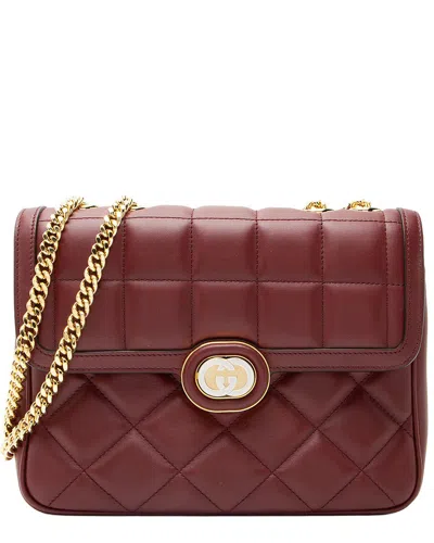Pre-owned Gucci Red Calfskin Deco Small Shoulder Bag (authentic Pre-loved)