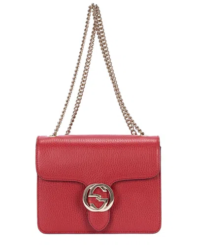 Gucci Red Calfskin Grained Leather Interlocking Gg Chain Crossbody