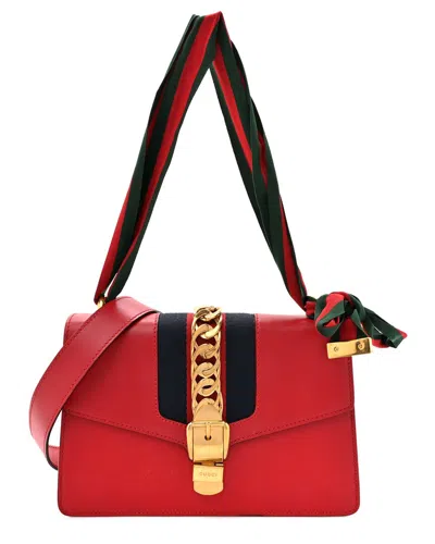 Gucci Red Calfskin Leather Small Sylvie Shoulder Bag (authentic )