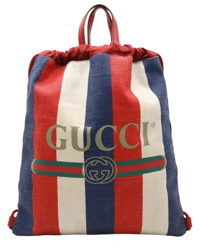 Pre-owned Gucci Red Canvas & Leather Tricolor Drawstring Backpack (authentic Pre-loved) In Multi