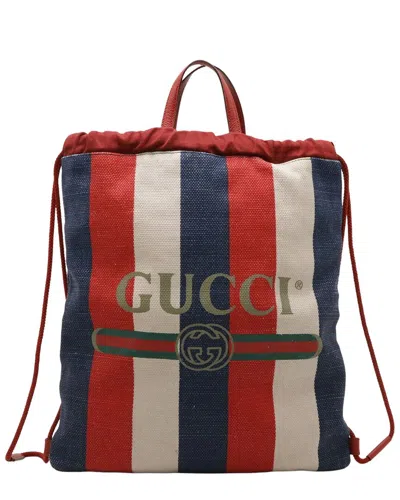 Pre-owned Gucci Red Canvas & Leather Tricolor Drawstring Backpack (authentic Pre-loved)