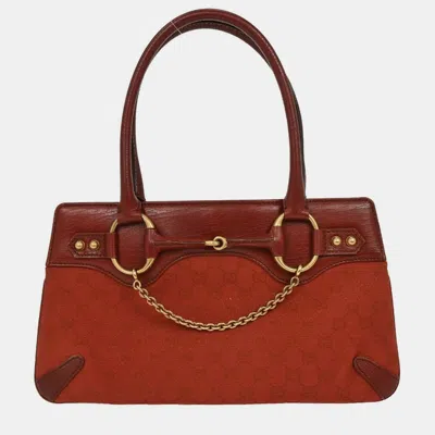 Pre-owned Gucci Red Canvas Gg Horsebit Handbag 114013 002058