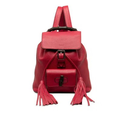Pre-owned Gucci Red Color Bamboo Backpack ()