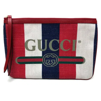 Pre-owned Gucci Red Color Canvas Leather Clutch Bag ()
