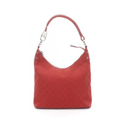 Pre-owned Gucci Red Color Gg Canvas Leather Shoulder Bag ()
