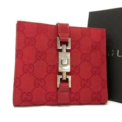 Pre-owned Gucci Red Color Gg Canvas Leather Wallet (bi-fold) ()