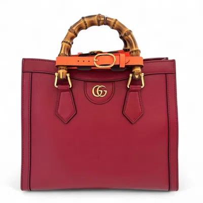 Pre-owned Gucci Red Color Leather Bamboo Shoulder Bag Tote Bag ()