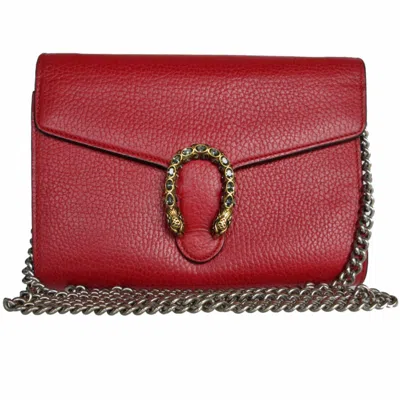 Pre-owned Gucci Red Color Leather Chain/shoulder Wallet ()