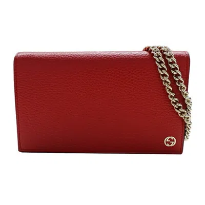 Pre-owned Gucci Red Color Leather Chain/shoulder Wallet ()