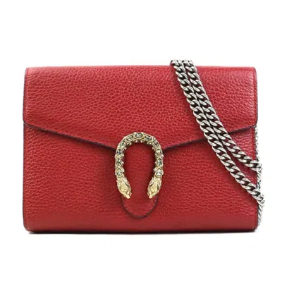 Pre-owned Gucci Red Color Leather Chain/shoulder Wallet ()
