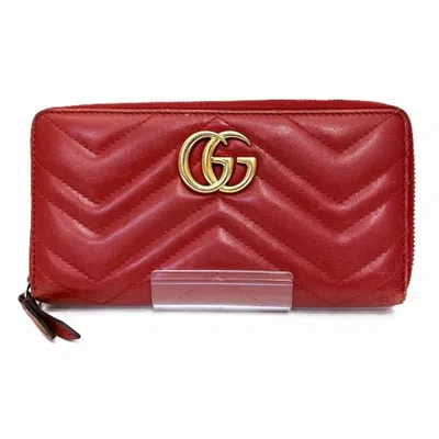 Pre-owned Gucci Red Color Leather Long Bill Wallet (bi-fold) ()