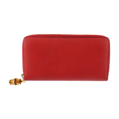 Pre-owned Gucci Red Color Leather Long Wallet (bi-fold) ()