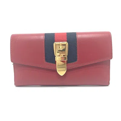Pre-owned Gucci Red Color Leather Long Wallet (bi-fold) ()