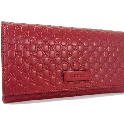 Pre-owned Gucci Red Color Leather Long Wallet (bi-fold) ()
