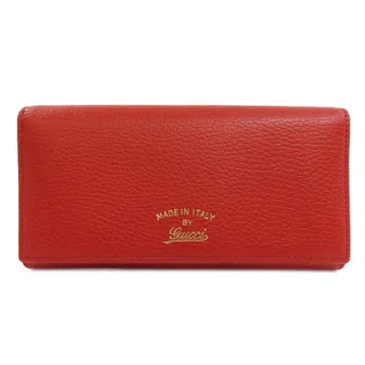 Pre-owned Gucci Red Color Leather Long Wallet (bi-fold) ()