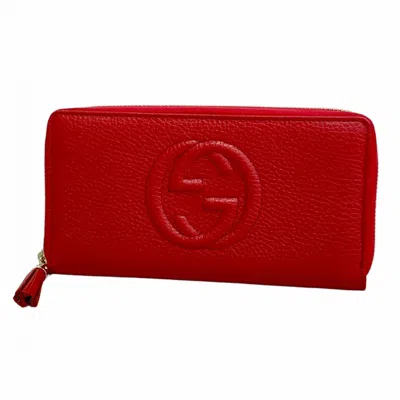 Pre-owned Gucci Red Color Leather Long Wallet (bi-fold) ()