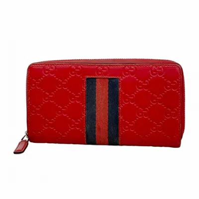 Pre-owned Gucci Red Color Leather Long Wallet (bi-fold) ()