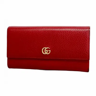 Pre-owned Gucci Red Color Leather Long Wallet (bi-fold) ()
