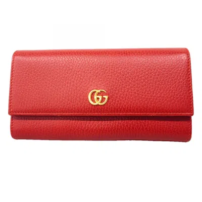 Pre-owned Gucci Red Color Leather Long Wallet (bi-fold) ()