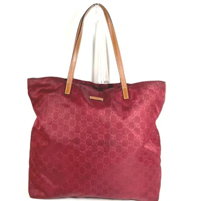 Pre-owned Gucci Red Color Leather Nylon Handbag Shoulder Bag Tote Bag ()