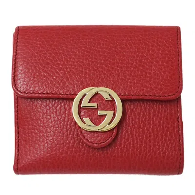 Pre-owned Gucci Red Color Leather Wallet (bi-fold) ()
