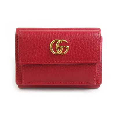 Pre-owned Gucci Red Color Leather Wallet (tri-fold) ()