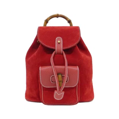 Pre-owned Gucci Red Color Suede Leather Backpack ()