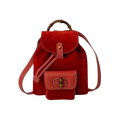 Pre-owned Gucci Red Color Suede Leather Backpack Shoulder Bag ()