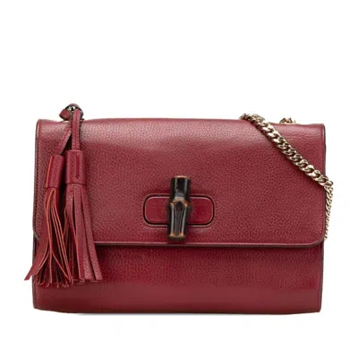 Pre-owned Gucci Red Color Wine Leather Shoulder Bag ()
