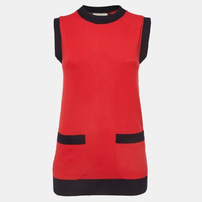 Pre-owned Gucci Red Contrast Edge Wool Knit Sleeveless Top S