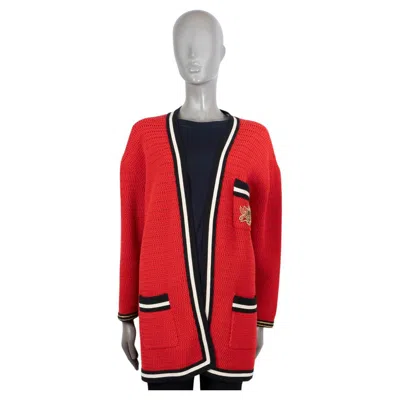 Pre-owned Gucci Red Cotton 2018 Contrast Trim Crochet Knit Cardigan Jacket M