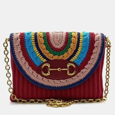 Pre-owned Gucci Red Cotton Horsebit Chain Shoulder Bag