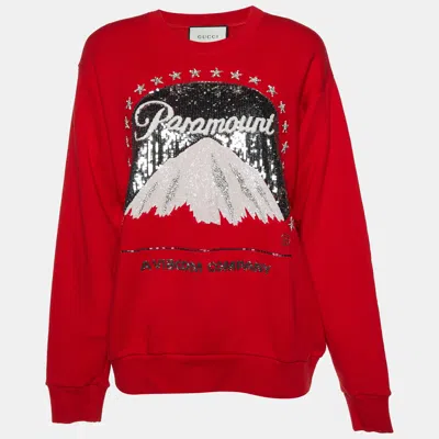 Pre-owned Gucci Red Cotton Paramount Pictures® Edition Sequin Sweatshirt S