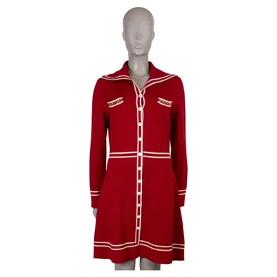 Pre-owned Gucci Red Cream Wool 2021 Horsebit Contrast Trim Dress L In White
