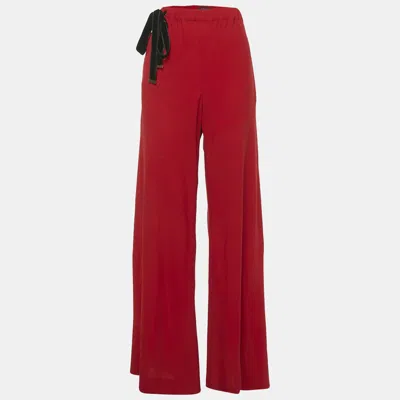 Pre-owned Gucci Red Crepe Wide Leg Pants M