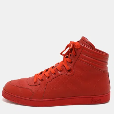 Pre-owned Gucci Red Diamante Leather High Top Sneakers Size 42