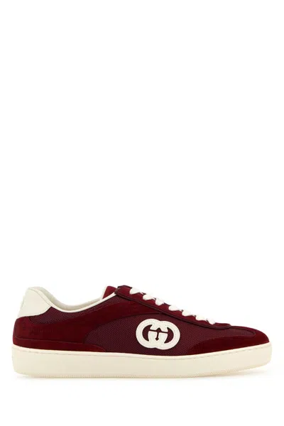 Gucci Fabric And Suede Sneakers With Contrast Panels In Red
